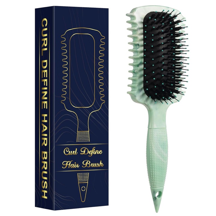 Curl Styling Brush, 5 in 1 Volumising Curl Brush, creeaza cu usurinta bucle, valuri si bobine cu mai putin frizz pentru toate tipurile de par umed sau uscat pentru femei, barbati.(Verde)