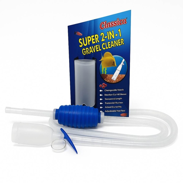 Sifonator aspirator acvariu manual Classica 2 in 1 Gravel Cleaner, pentru curatare acvariu, aspirator substrat acvariu, aspirator de acvariu, 2 sifoane incluse