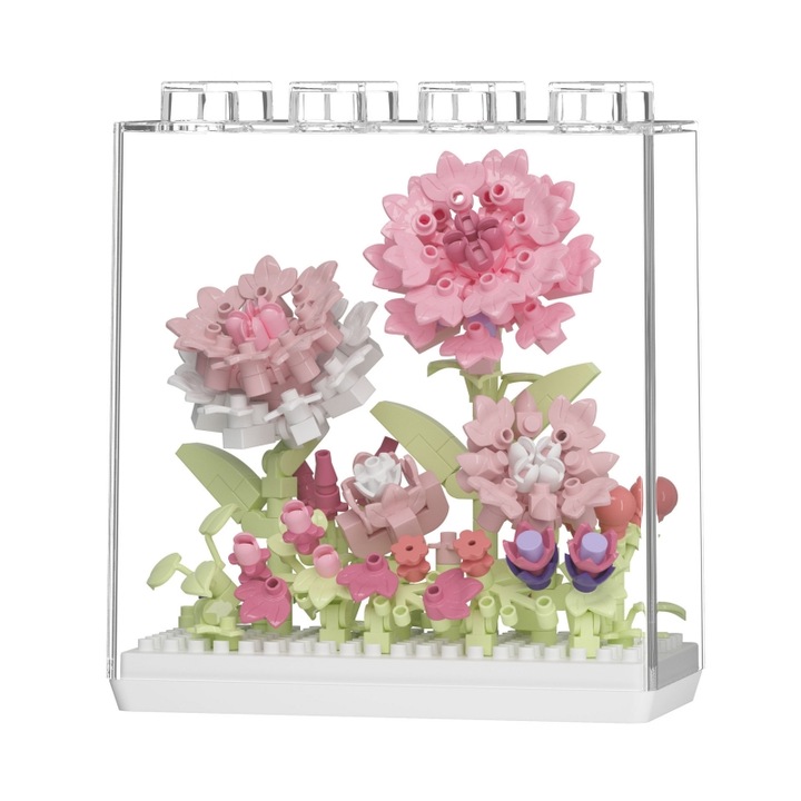 Set de constructie, 355 Piese, Eternal Bloom, cu Capac de Protectie Transparenta, 8.5x4x8.6 cm, Handmade DIY, Cadouri de vacanta
