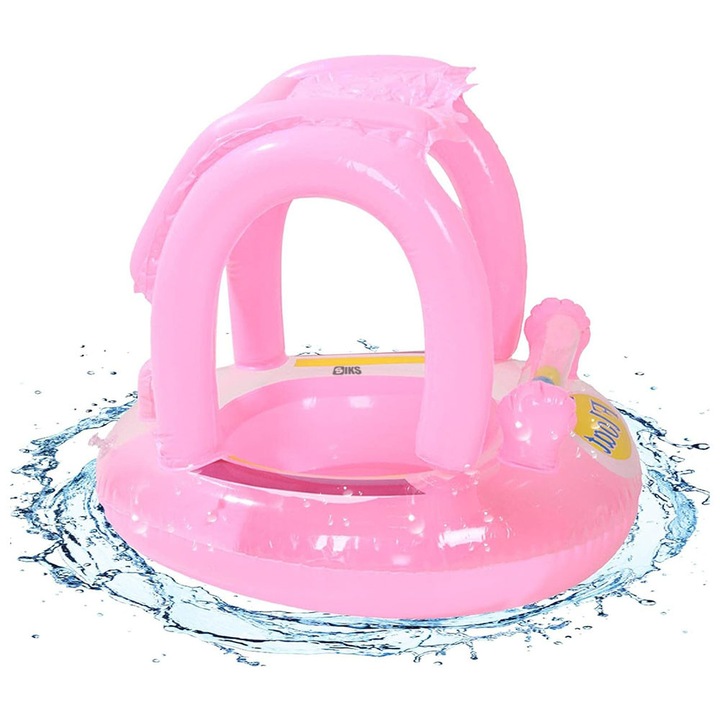 SIKS felfújható baba medence tetővel, borulásgátló funkcióval, gyűrűs medence tetővel, méretek 62 cm átmérő x 66 cm magasság, rózsaszín