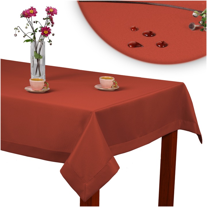 Fata de masa invitta Classic Elegance Teracota 160x300 cm, Groasa, Neteda, Eleganta, Cusuta cu Bordura 5 cm, Rezistenta la Pete, 100% Poliester