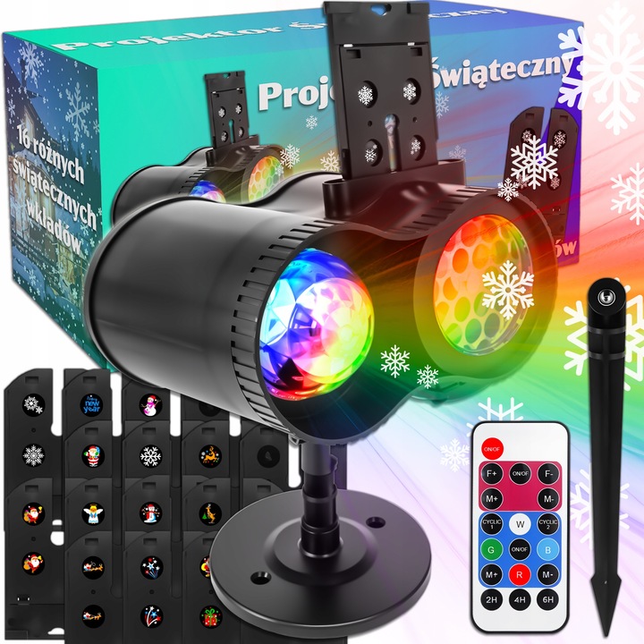 Set Proiector Laser Cu 16 Cartuse Si Telecomanda, Rezistent La Apa, Control De La Distanta, Timer, Eficient Din Punct De Vedere Energetic, 13 x 11 x 26 cm, Multicolor, 16 Bucati
