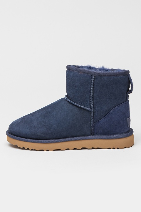 UGG, Ghete slip-on cu finisaj rezistent la apa, din piele intoarsa Classic Mini II, Albastru ultramarin/Bleumarin
