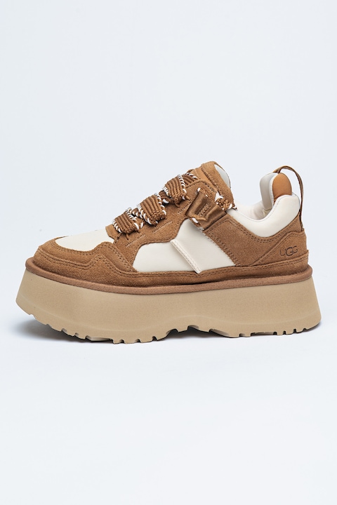 UGG, Astromel féltelitalpú nyersbőr sneaker textilrészletekkel, Fehér/Barna