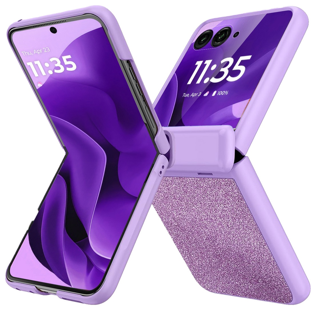 Etui pentru Motorola Razr 60 Ultra, Glitter PC Case, cu sticla si suport, violet