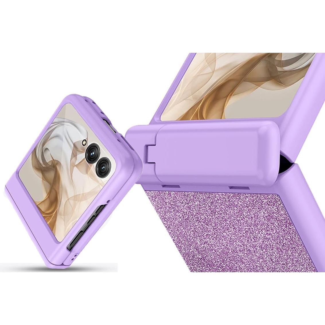 Etui pentru Motorola Razr 60 Ultra, Glitter PC Case, cu sticla si suport, violet