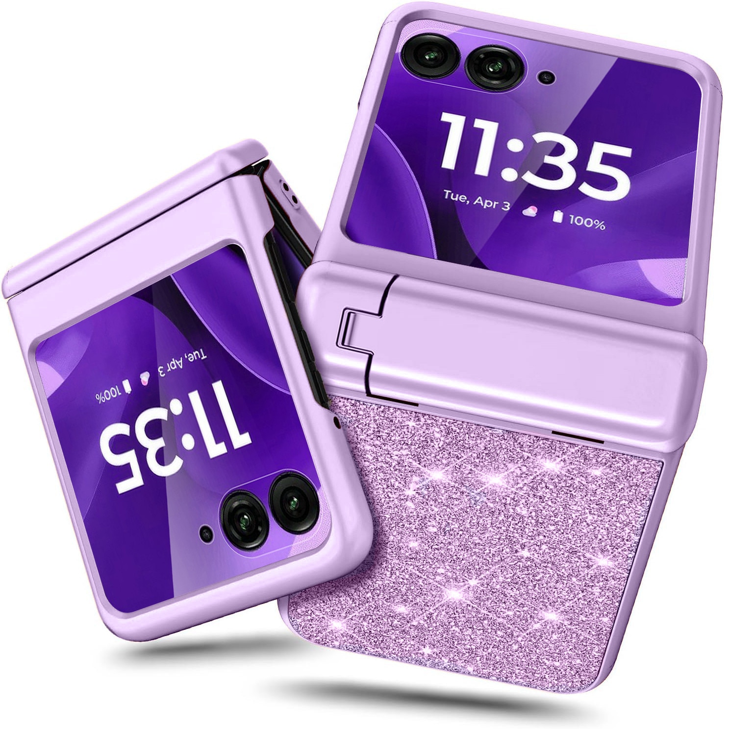 Etui pentru Motorola Razr 60 Ultra, Glitter PC Case, cu sticla si suport, violet