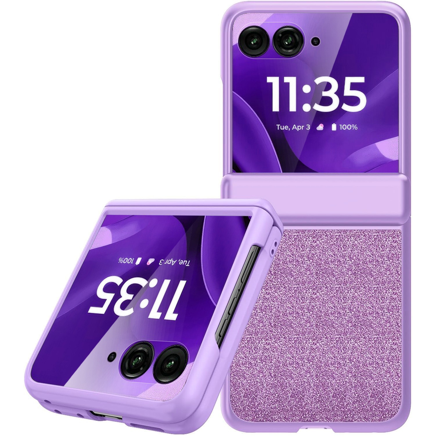 Etui pentru Motorola Razr 60 Ultra, Glitter PC Case, cu sticla si suport, violet