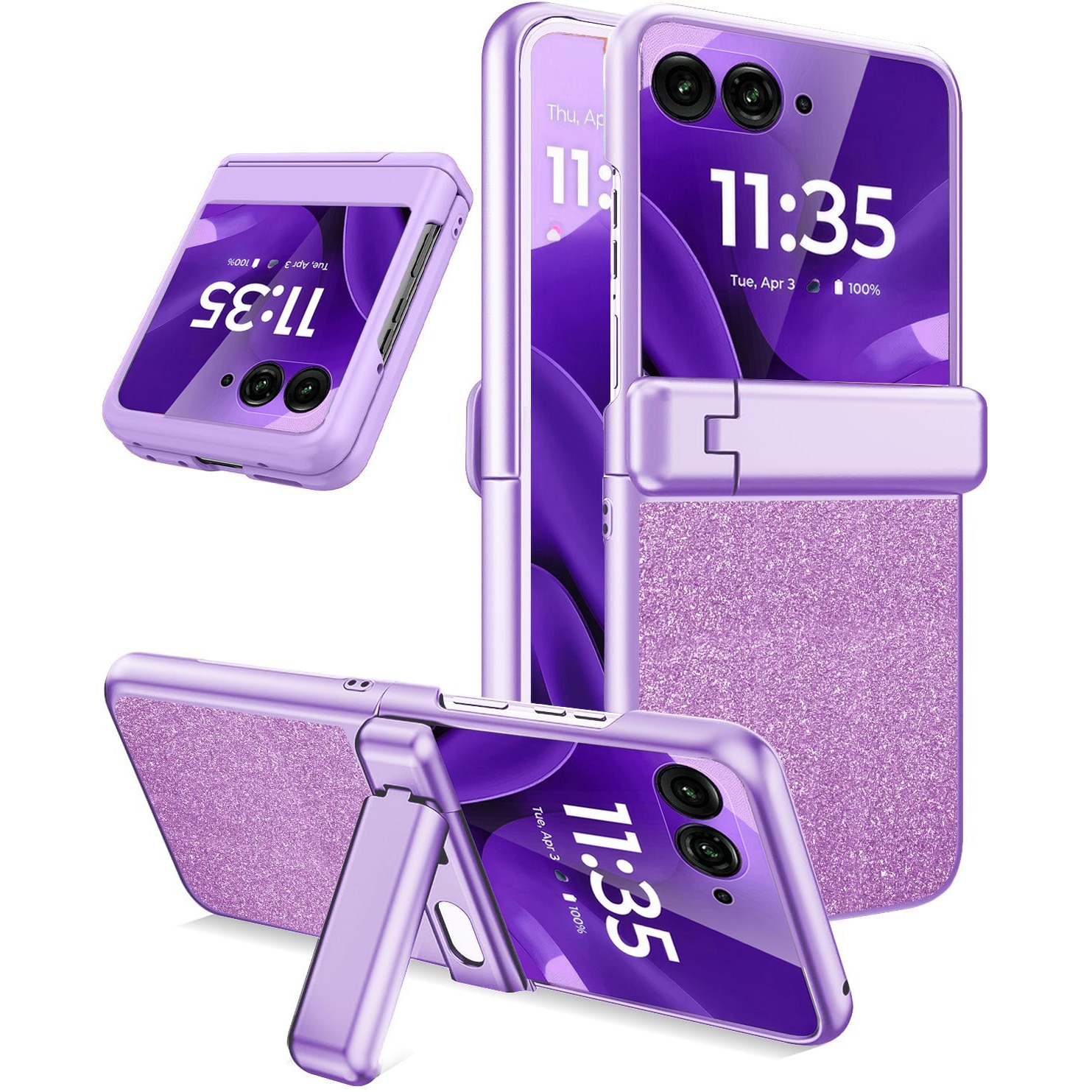 Etui pentru Motorola Razr 60 Ultra, Glitter PC Case, cu sticla si suport, violet