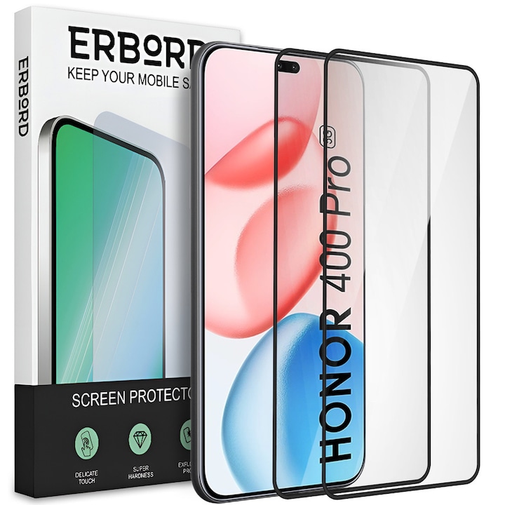 Set 2x Folii de protectie ERBORD 3D pentru Honor 400 Pro 5G, transparent, montaj usor