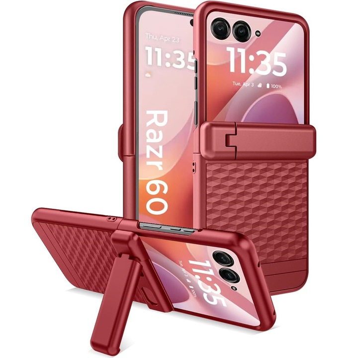 Husa telefon XGSM pentru Motorola Razr 60 Ultra, PC Kickstand, rosie, cu sticla, suport pliabil