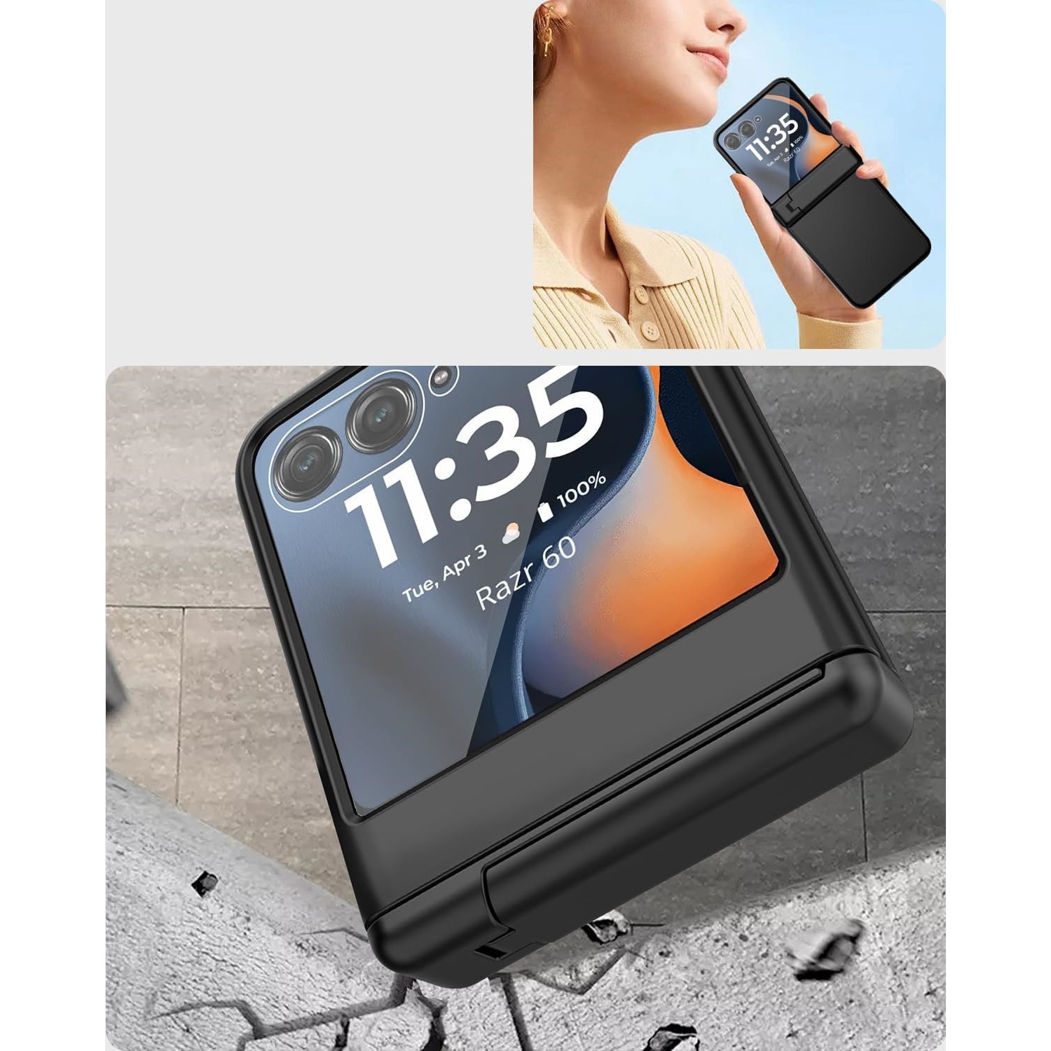 Husa telefon XGSM pentru Motorola Razr 60 Ultra, PC, cu sticla si suport, neagra