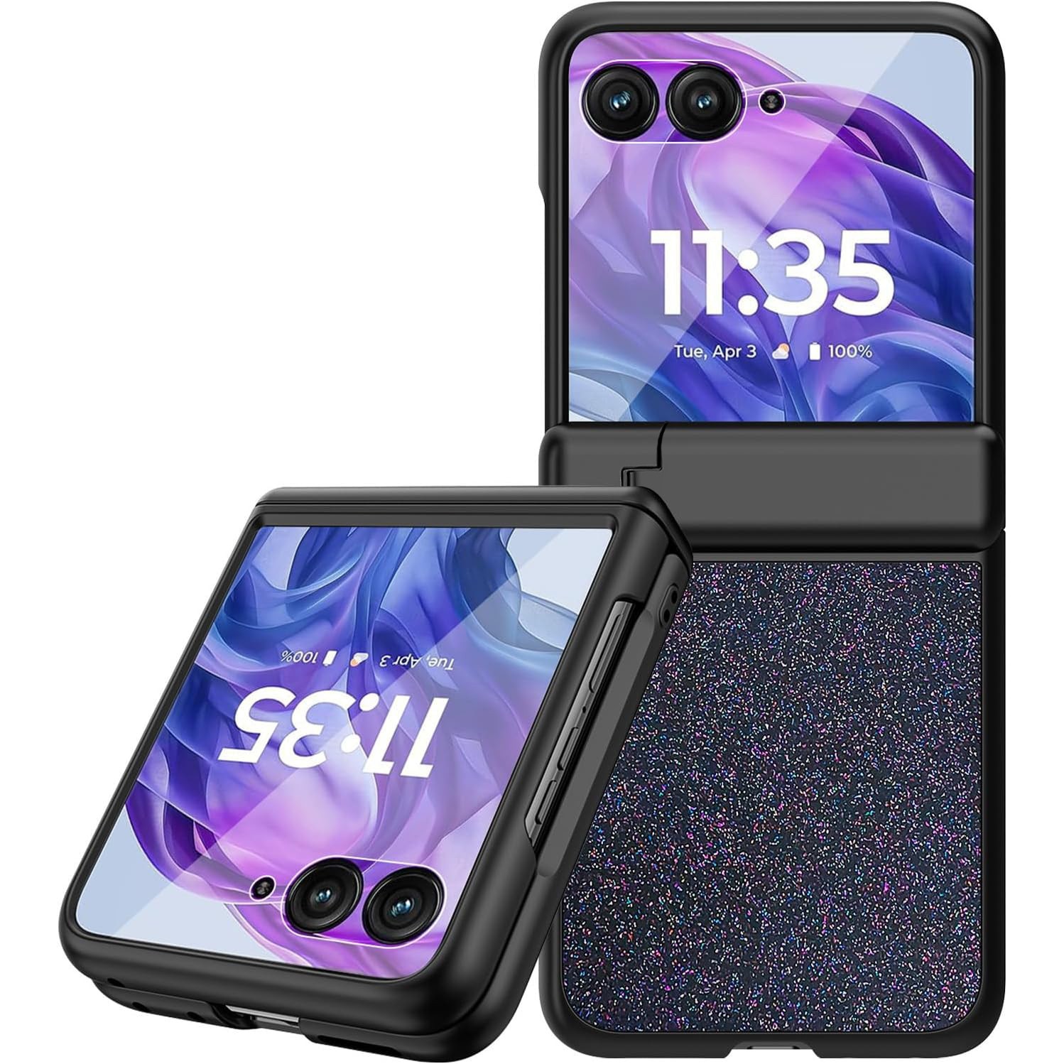 Husa Pentru Telefon, Xgsm, Motorola Razr 60 Ultra, Sticla, Suport Pliabil, Model Stralucitor Cu Sclipici, Realizata Cu Precizie Din Materiale Durabile, Negru