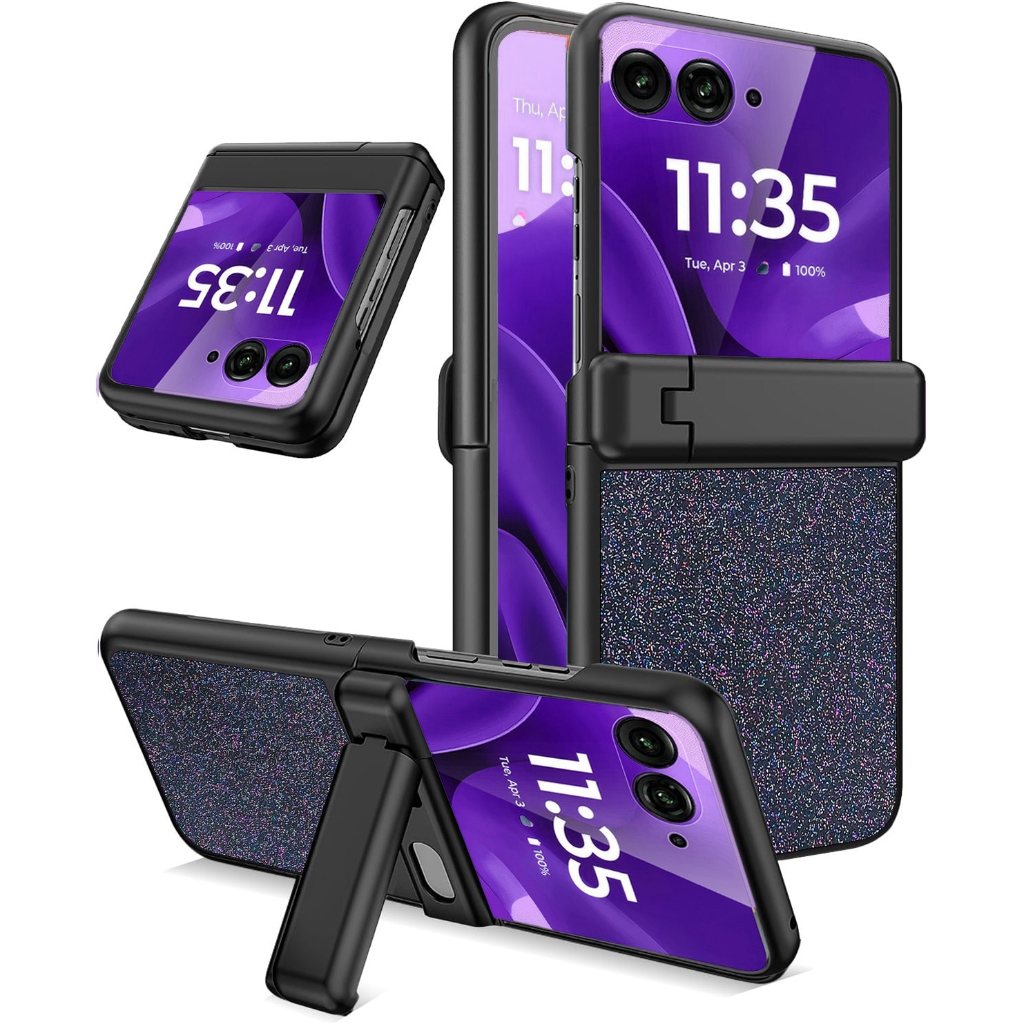 Husa Pentru Telefon, Xgsm, Motorola Razr 60 Ultra, Sticla, Suport Pliabil, Model Stralucitor Cu Sclipici, Realizata Cu Precizie Din Materiale Durabile, Negru