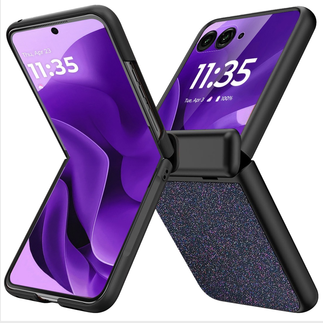 Husa Pentru Telefon, Xgsm, Motorola Razr 60 Ultra, Sticla, Suport Pliabil, Model Stralucitor Cu Sclipici, Realizata Cu Precizie Din Materiale Durabile, Negru