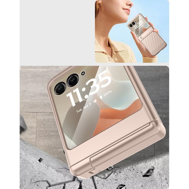 Husa pentru Motorola Razr 60 Ultra, XGSM, cu suport, sticla, aurie