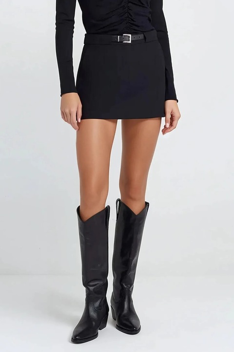 Fusta mini dreapta dama, HiCCUP, talie normala, textil, negru