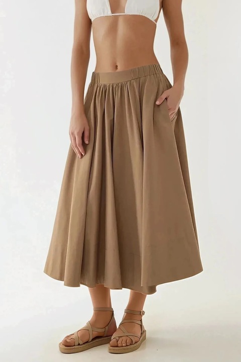 Дамска макси пола HiCCUP, текстил, кафява, Кафяв