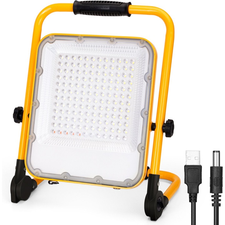 Прожектор с LED, презареждащ се с USB, 100W, 6500K, 2400Lm