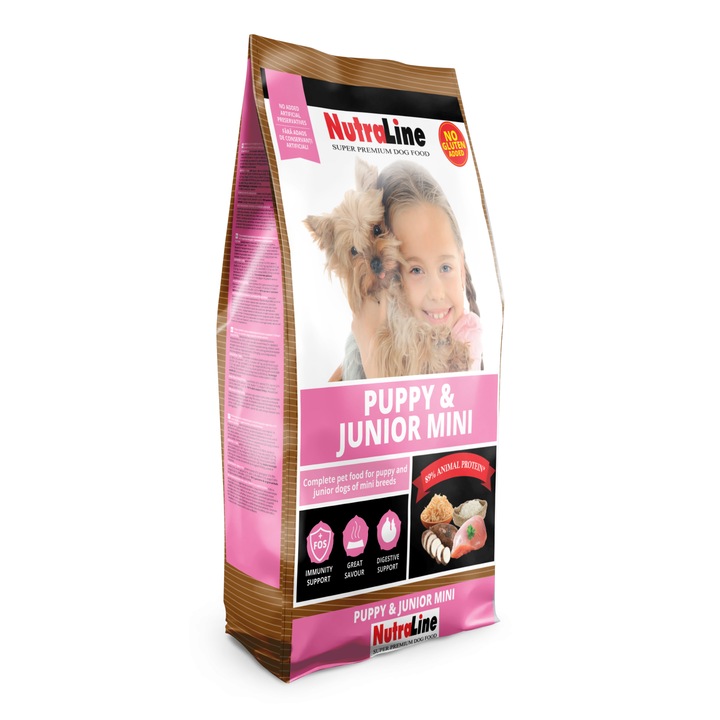 Hrana uscata pentru caini, Nutraline, Junior Mini, 1 Kg, carne de pasare, 89% proteine animale
