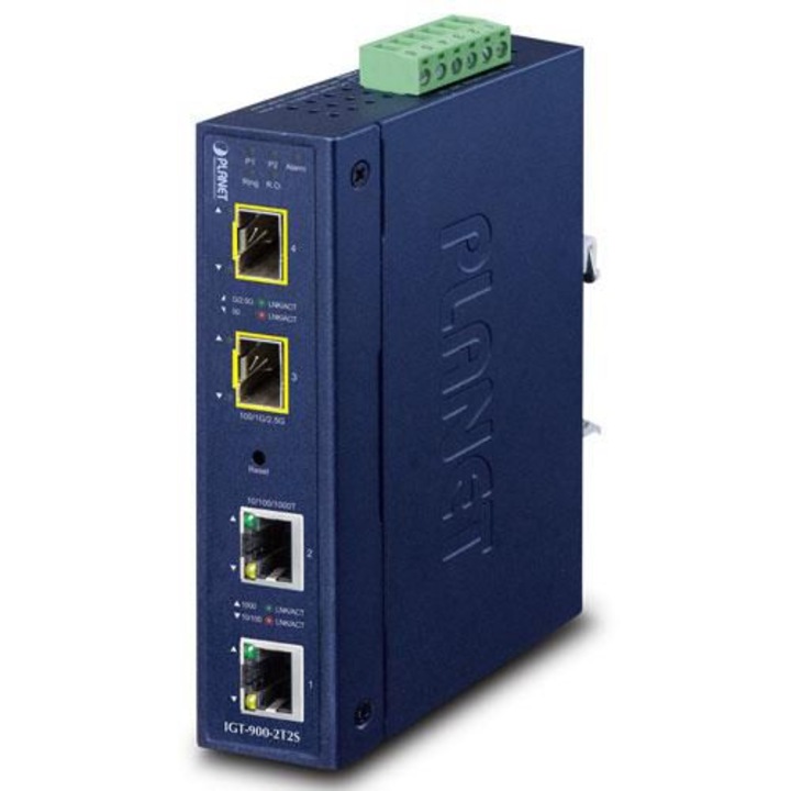 Menedzselt médiakonverter Planet IGT-900-2T2S, 2x 10/100/1000T, 2x 100/1000/2500X SFP