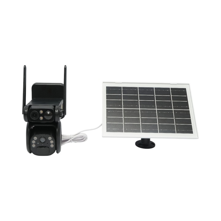 Camera de Supraveghere Inteligenta Kinnegar™, WiFi, 8MP, Detectie Umana AI, Viziune Nocturna, Detectie Miscare, Microfon Bidirectional, Lentile Duble, Stocare interna si Cloud, Cablu LAN 3 m, Incarcator, Extensie Cablu 5 m si Card de Memorie 64 GB