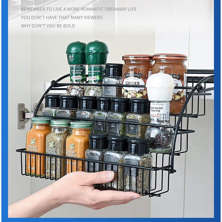 Raft condimente ALLFYL 3 niveluri, metal, antirugina, 37x20cm, capacitate 12-15 sticle condimente