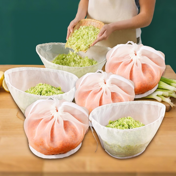 Комплект от 6 найлонови торбички ALLFYL за изстискване и прецеждане, многофункционални, бели, 30x40 см