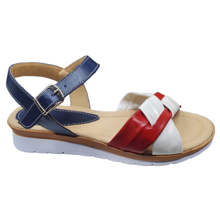 Sandale Dama Ros-Albastre Ortopedice Dyany Din Piele Naturala, Rosu | Albastru