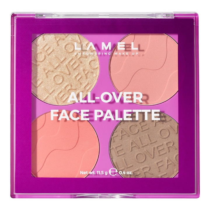 Paleta de conturare Lamel, iluminator si bronzer, 2 nuante de roz, multicolor