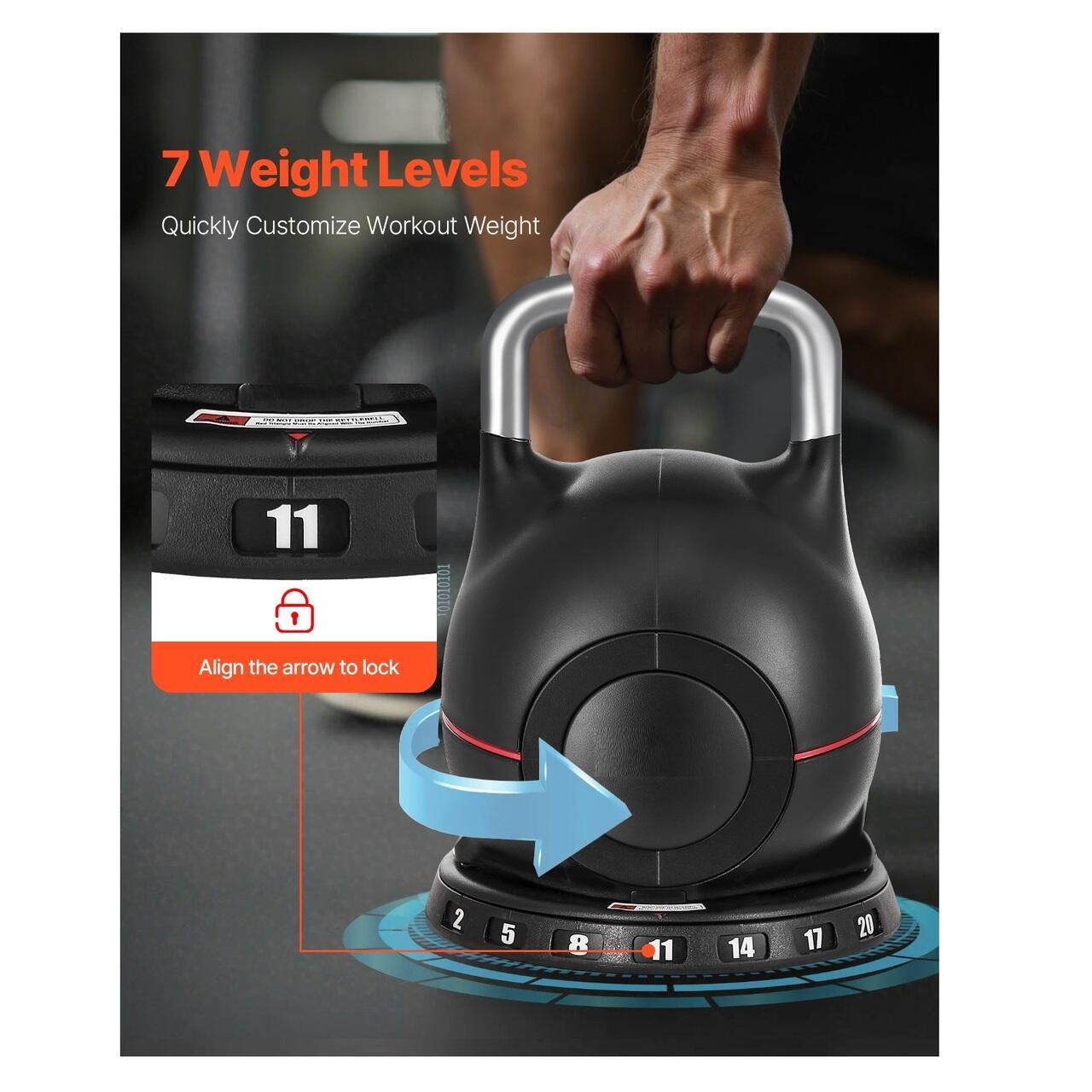 Gantera Kettlebell cu reglarea greutatii 7 niveluri (2, 5, 8, 11