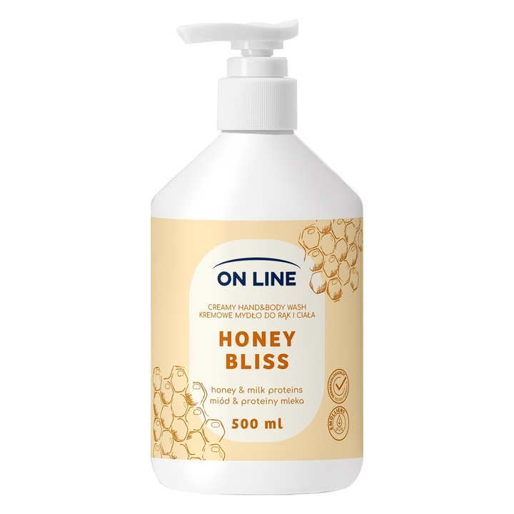 Кремообразен сапун, On Line, с мед и млечни протеини, 500 мл