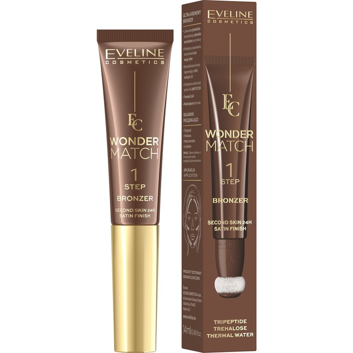 Bronzant ultra-cremos, EVELINE, Wonder Match in tub cu aplicator, nr. 02 14 ml