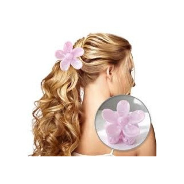 Spinka de par ECARLA, model floare, 7,5x8cm, roz marmorat