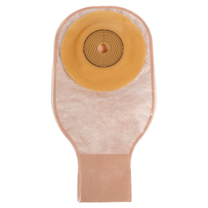 Punga de colostomie/ileostomie convexa Steadlive 15-60 mm, cu evacuare, prindere cu clema, filtru, semi-opaca