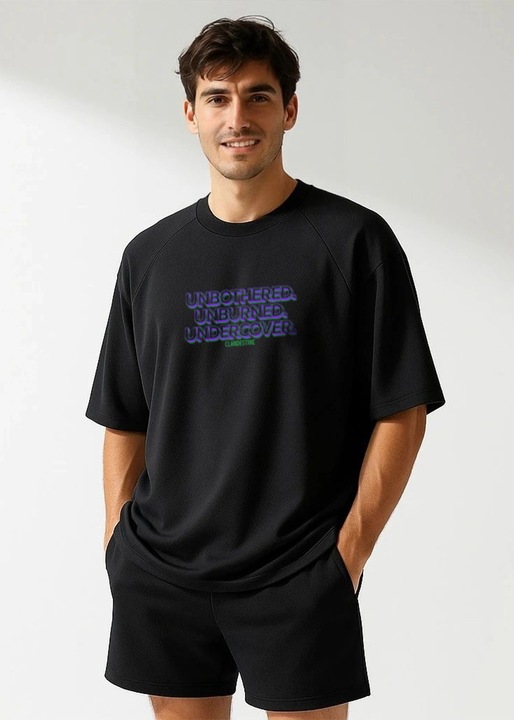 Trening de vara Barbati CLANDESTINE BLACK SYNK UNBOTHERED P25 oversized & pantaloni scurti negru