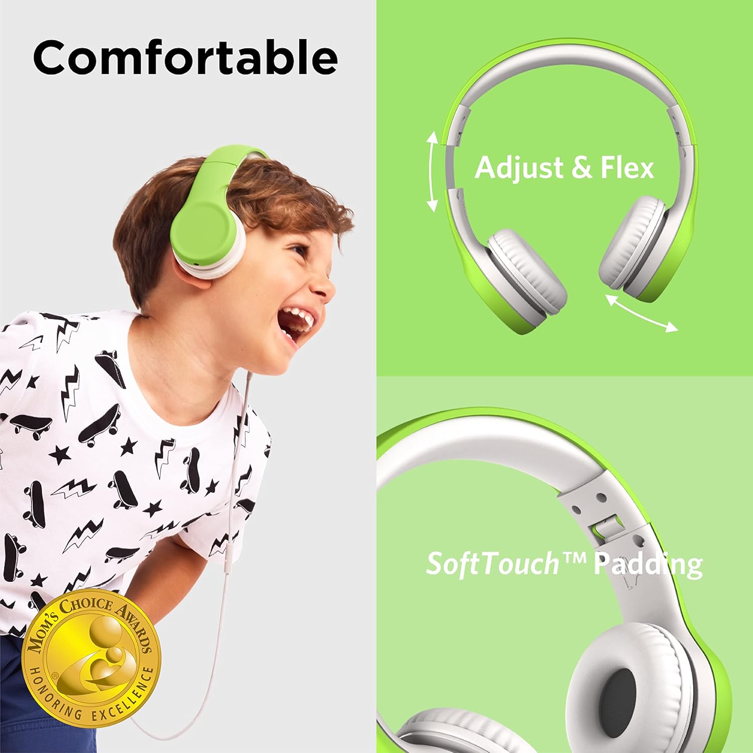 Casti on-ear pentru copii LilGadgets connect+ ® cu microfon si control volum, design pliabil, compatibilitate universala, tehnologie shareport, captuseala moale, limitare volum 93 db, verde
