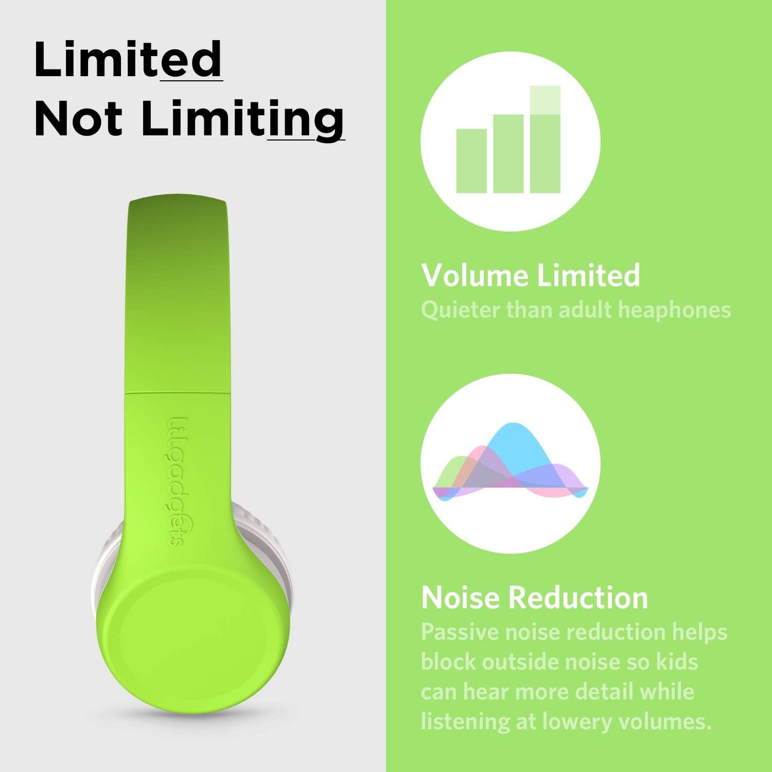 Casti on-ear pentru copii LilGadgets connect+ ® cu microfon si control volum, design pliabil, compatibilitate universala, tehnologie shareport, captuseala moale, limitare volum 93 db, verde