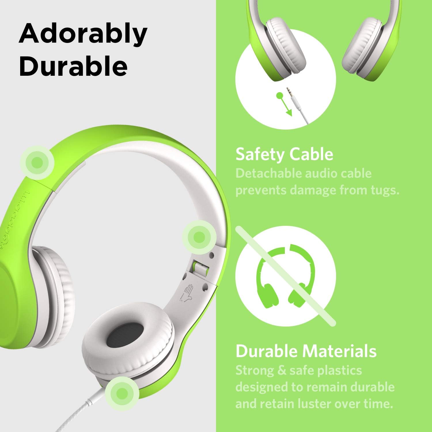 Casti on-ear pentru copii LilGadgets connect+ ® cu microfon si control volum, design pliabil, compatibilitate universala, tehnologie shareport, captuseala moale, limitare volum 93 db, verde