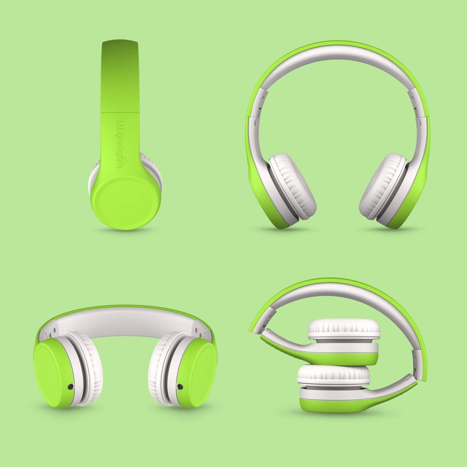 Casti on-ear pentru copii LilGadgets connect+ ® cu microfon si control volum, design pliabil, compatibilitate universala, tehnologie shareport, captuseala moale, limitare volum 93 db, verde