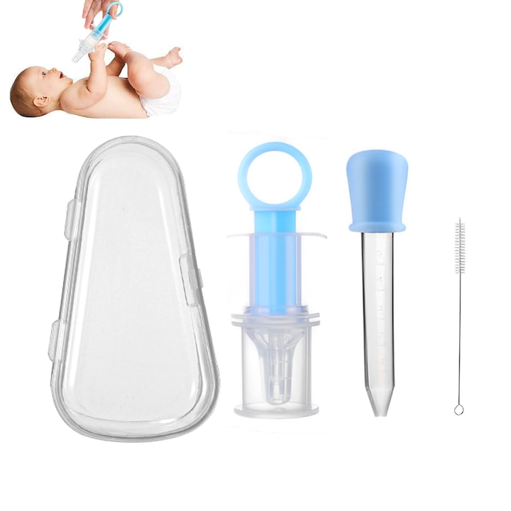 4 darabos baba gyógyszeradagoló készlet, TREXORA, szilikon, kék, könnyen tisztítható, precíz adagolásszabályozás