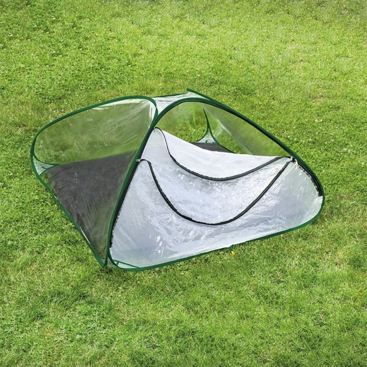 Rugós, Önösszecsukható Kerti Sátor, GARDEN KING, Átlátszó PVC Fólia, 120x120x60 cm, Szellőzéssel