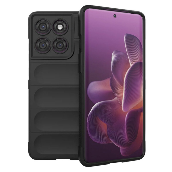 Husa pentru Motorola Edge 60 Pro, SKYDDAR INNOVATION, Magic Shield, din Silicon Mat, set cu sticker, Negru