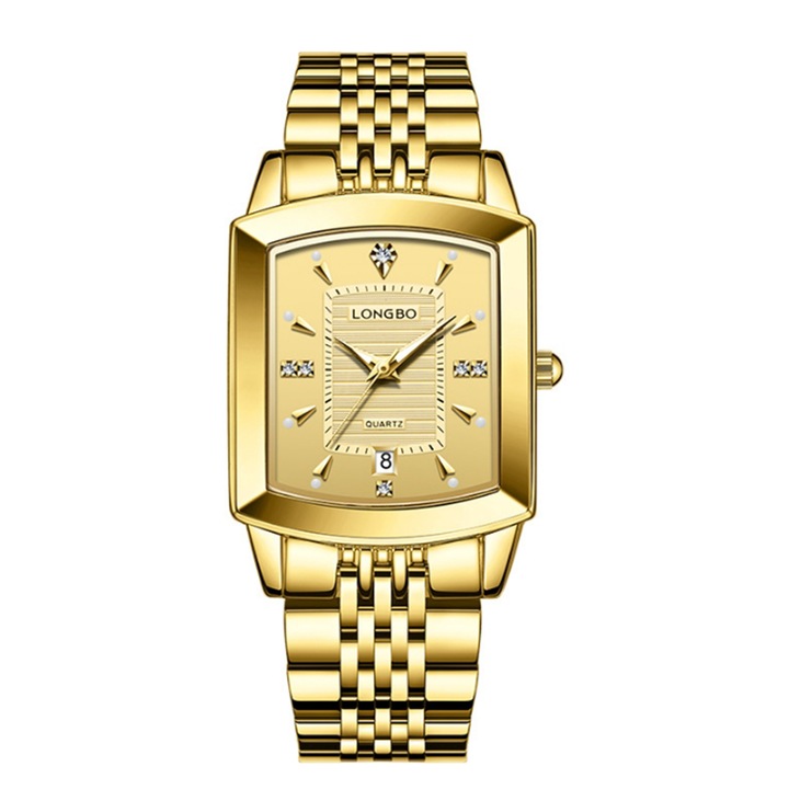Longbo férfi karóra, kvarc, teljesen fém, arany színű