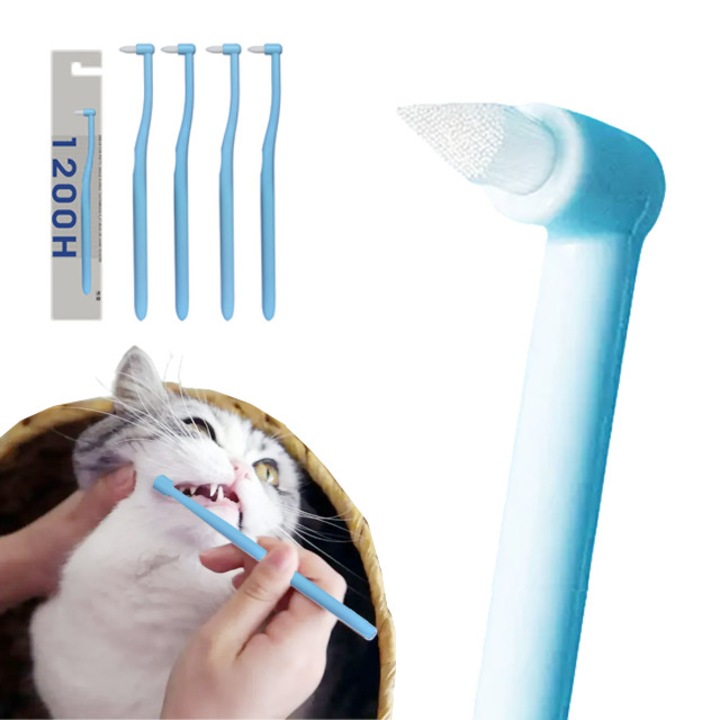 Periuta dentara cu varf moale pentru animale, albastra, 22.5 cm, peri moi 1200H, curatare precisa, set pentru pisici si caini