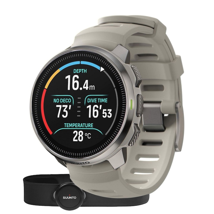 Спортен часовник Suunto Ocean Sand, Комплект с пулсомер, 1.43 инча, Бежов/Черен