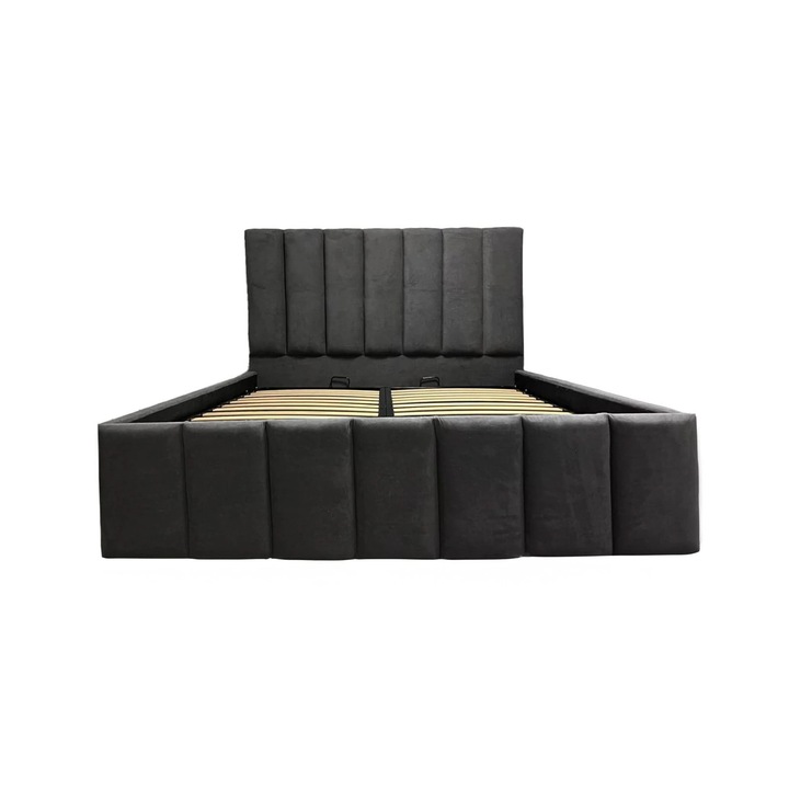 Pat Apolo tapitat 110/200 cu somiera rabatabila si spatiu depozitare gri