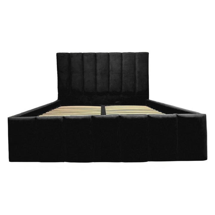 Pat Apolo tapitat 130/200 cu somiera rabatabila si spatiu depozitare negru