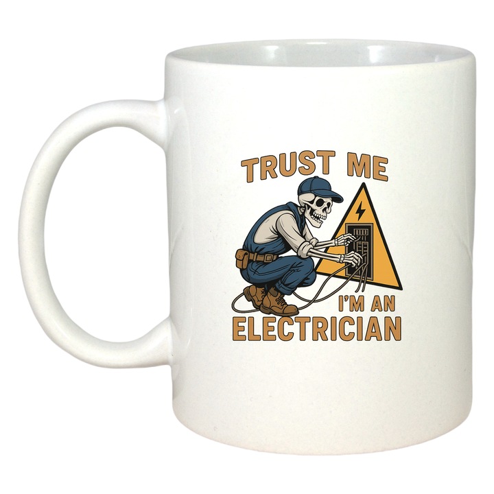 Cana Crede-ma sunt electrician, Cri-Flo, Ceramica, 330ml. Maner si interior Alb