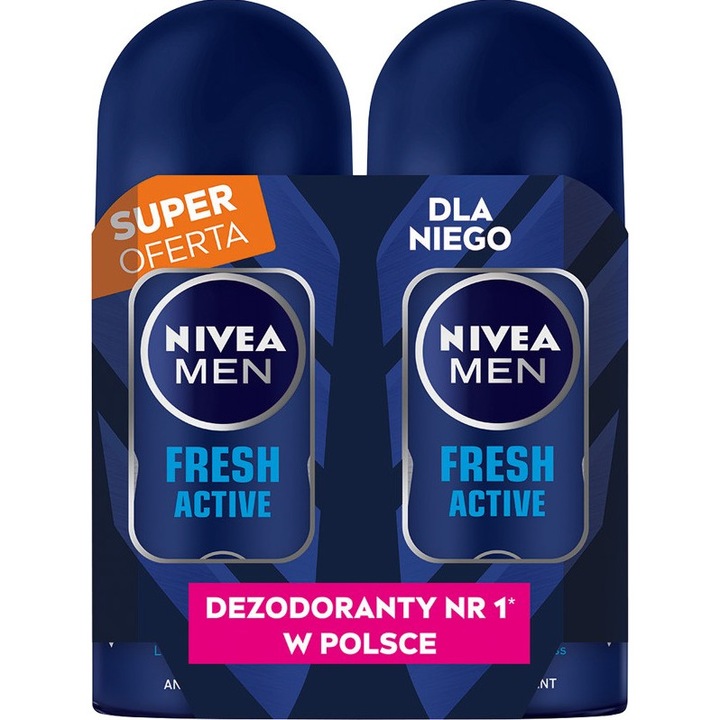 Antiperspirant Nivea Men Fresh Active set 2x50ml, protectie 48 ore, parfum masculin